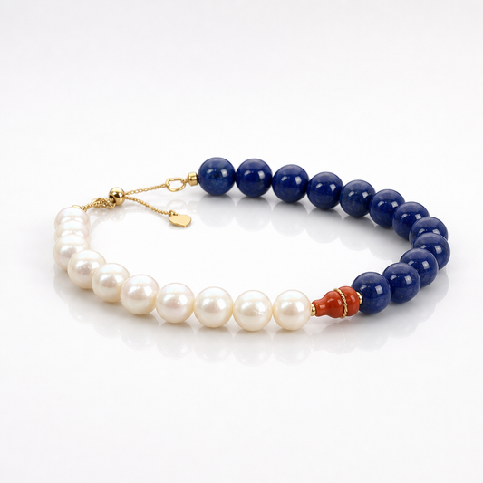 Akoya pearl and blue crystal bracelet