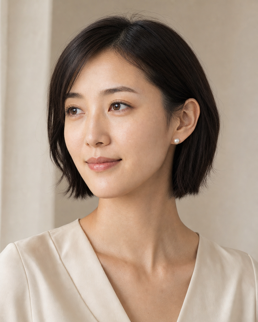 Model wearing 7.5–8.0 mm Hanadama Akoya pearl stud earrings