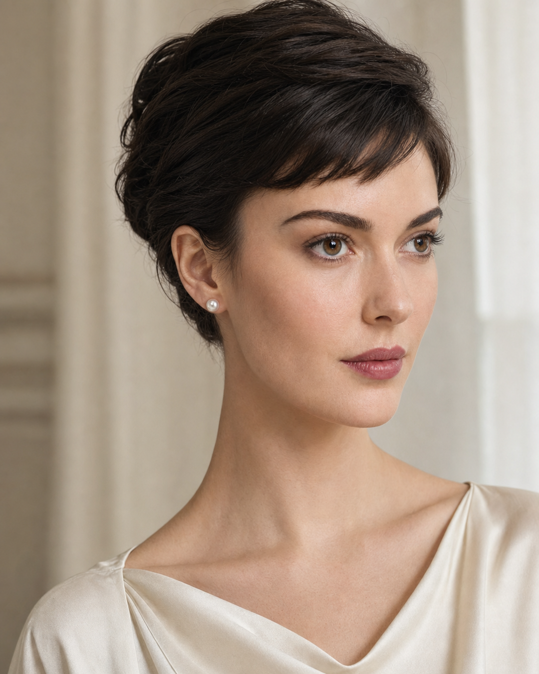 Model wearing 7.5–8.0 mm Hanadama Akoya pearl stud earrings