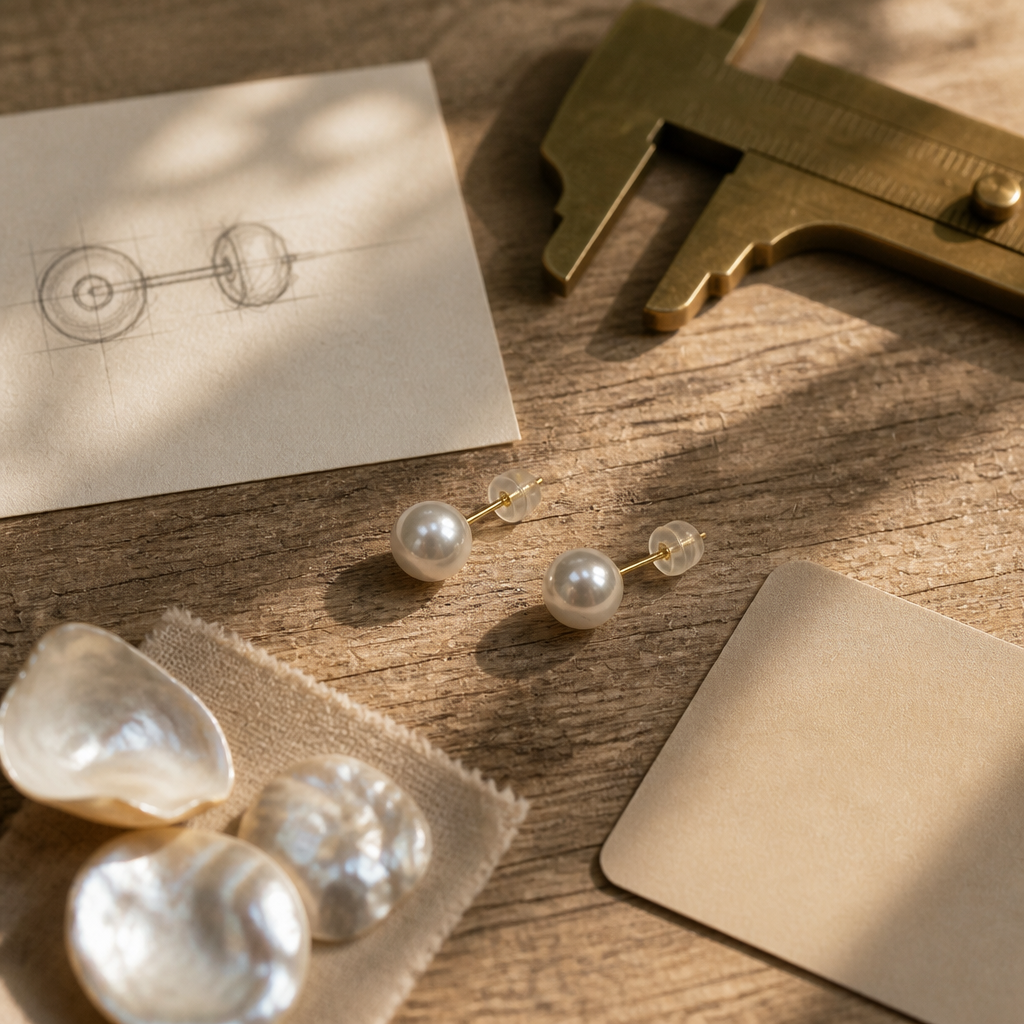 Hanadama Akoya pearl stud earrings styled in a minimal setting